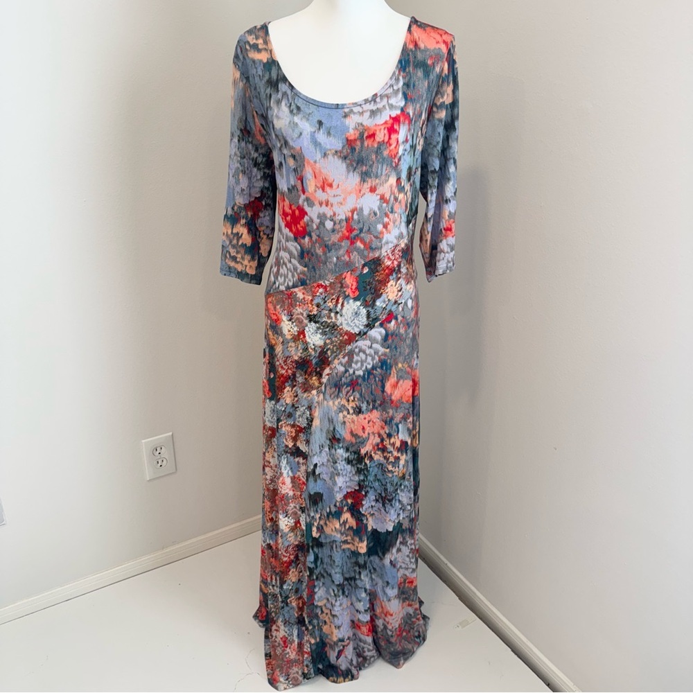 Soft Surroundings Nanette Maxi Dress Artsy Comfort Stretch Boho FLAW READ XL